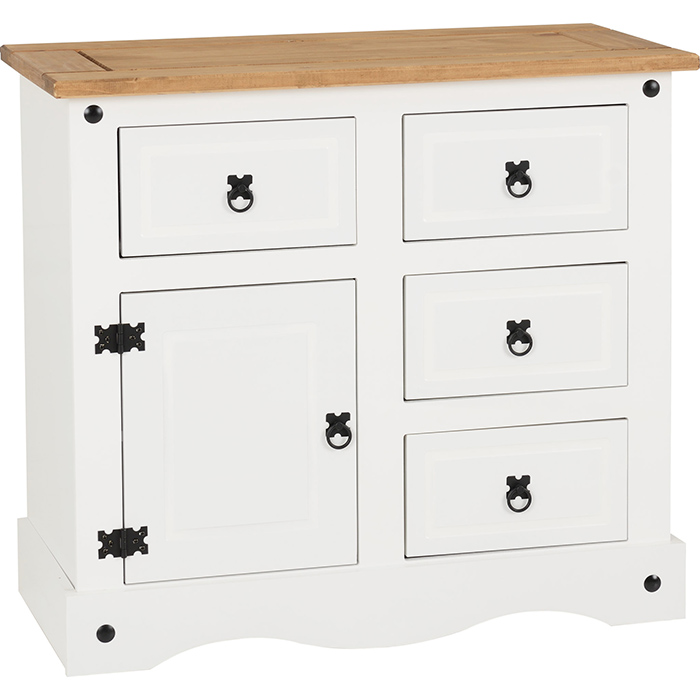 Corona 1 Door 4 Drawer Sideboard In White & Waxed Pine